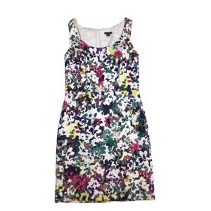 Ann Taylor Floral Sheath Dress Size 6 White Multicolor Cotton Stretch Sleeveless